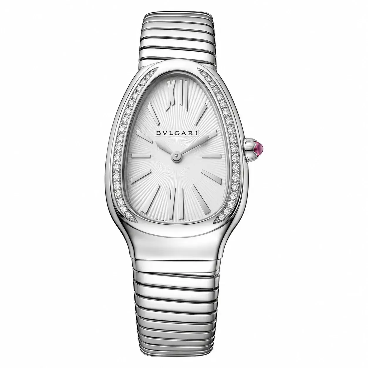 Apresentação Bulgari Serpenti Tubogas — Aço Prata com Diamantes